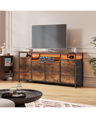 10-Drawer Dresser TV Stand with LED Lights and Power Outlets, Long Storage Cabinet for 65-75 Inch TVs, Modern Chest for Bedroom