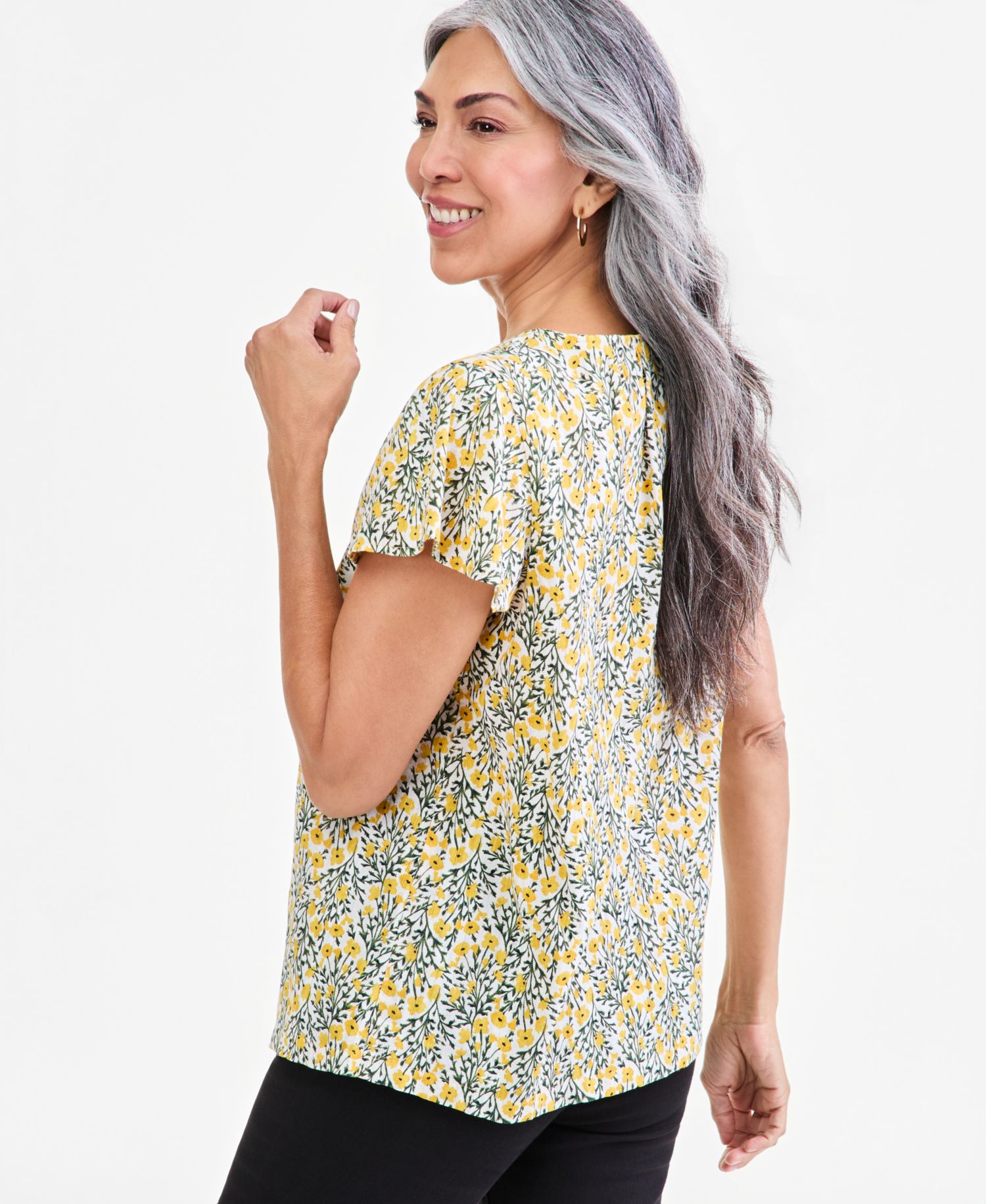 Women's Printed Short Sleeve Flutter Blouse
