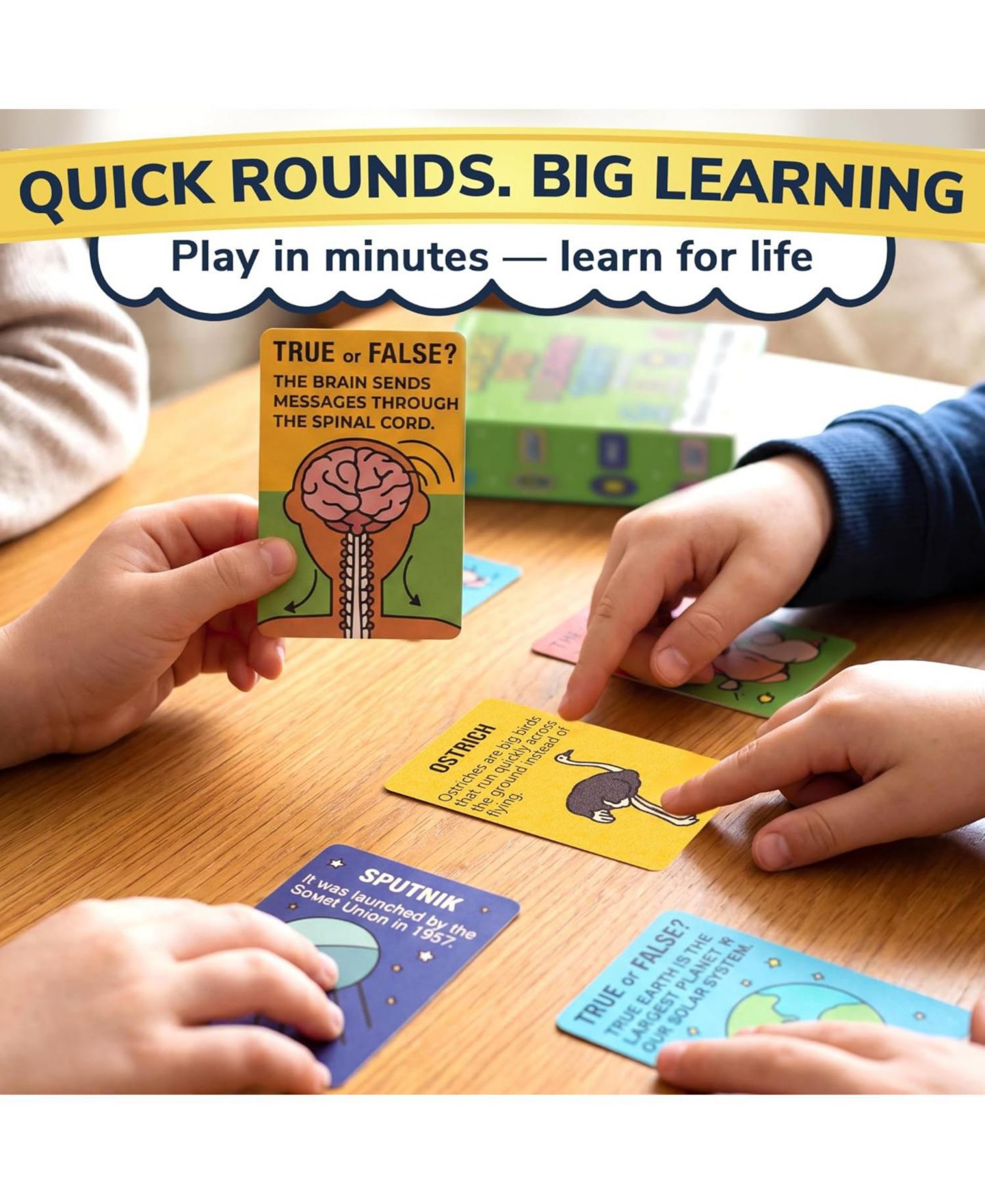 Детская карточная игра Quokka Educational Trivia Card Game, 100 Cards, Ages 4+, цвет: 4set World, Space, History — фото 5