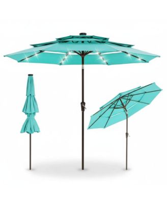 Solar LED Outdoor Patio Umbrella, Ventilated Canopy, Tilt and Crank System, 8 Stable Ribs, for Pool, Deck and Garden