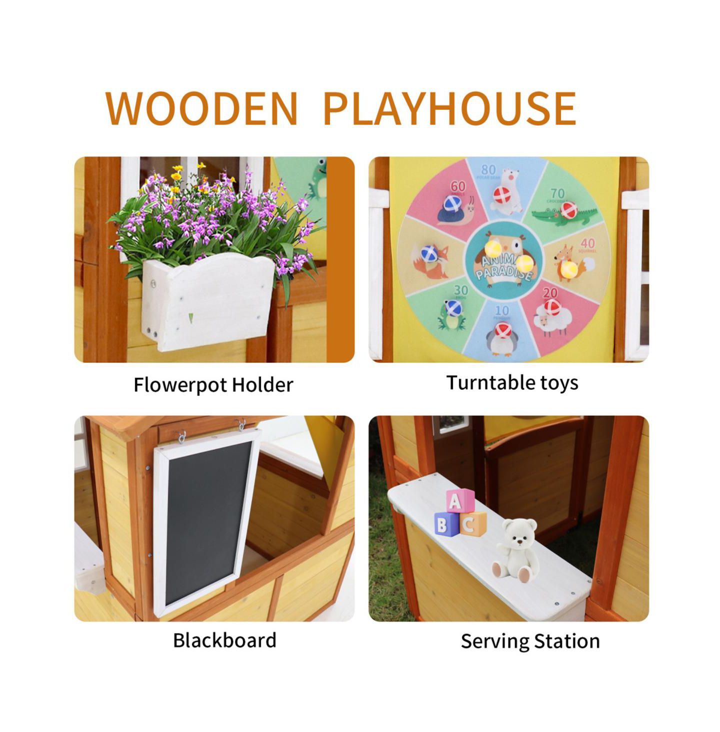 Детская игрушка YOBTOP Wooden Outdoor Cottage Playhouse with Working Doors and Windows, Ages 3-8 — фото 7