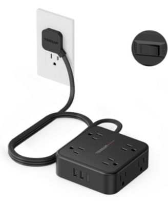 Surge Protector Power Strip , 5 Feet Flat Plug Extension Cord with 3 USB (1 USB C) 8 Outlets, 900J Surge Protection, 3 Sided Outlet Extender