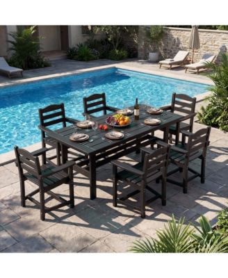 71-Inch HDPE Dining Set with 6 Arm Chairs - All-Weather Resin Patio Table with Umbrella Hole
