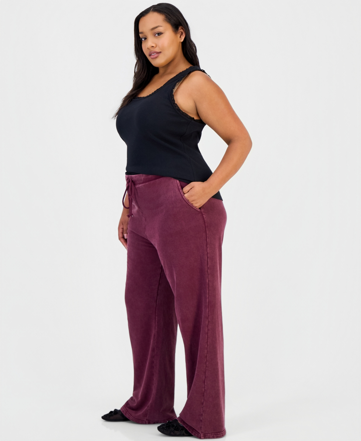 And Now This Plus Faux-Denim French Terry Wide-Leg Pants, Macy's Exclusive
