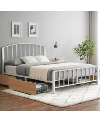 Bed Frame with 4 Storage Drawers, With Headboard, Metal Platform Bed Frame with Large Storage Space, No Box Spring Needed, Noise Free
