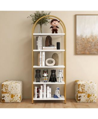 5-Tier Arched Metal Frame Bookshelf, Anti-Tipping Tall Storage Shelf with Adjustable Feet, 30-Minute Fast Assembly Industrial Home Organizer