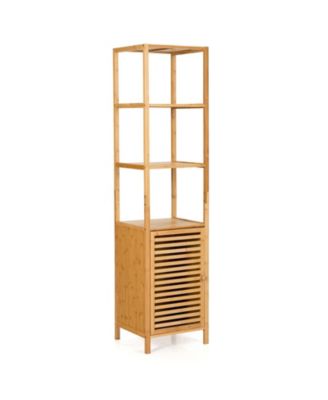 4-Tier Slim Bamboo Floor Storage Cabinet with Shutter Door and Anti-Tip Kit