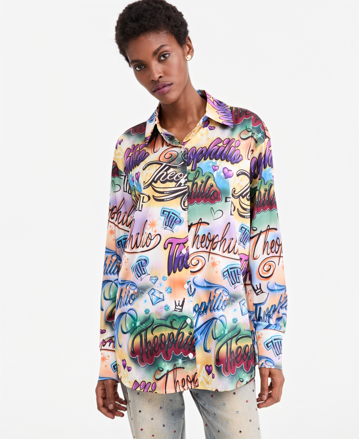 Theophilio X Macy's Women's Long-Sleeve Oversized Printed Blouse, Exclusive
