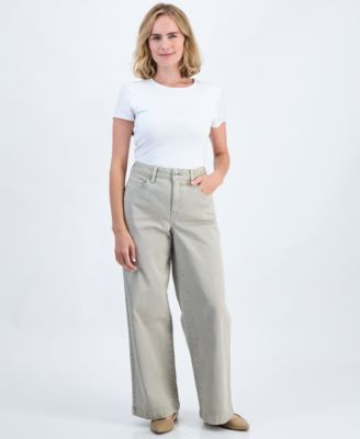 Petite High-Waist Wide-Leg Twill Pants