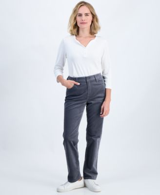 Petite Velveteen HR Straight High-Waist Pants