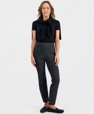 Petite Houndstooth-Print High-Rise Pull-On Pants