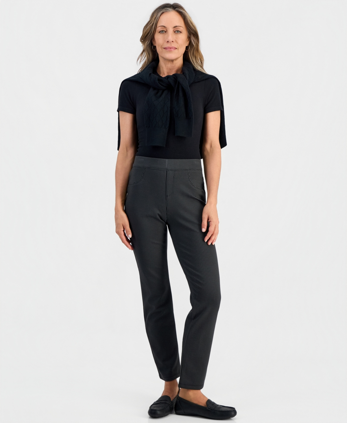 Style & Co Petite Houndstooth-Print High-Rise Pull-On Pants, Macy's Exclusive