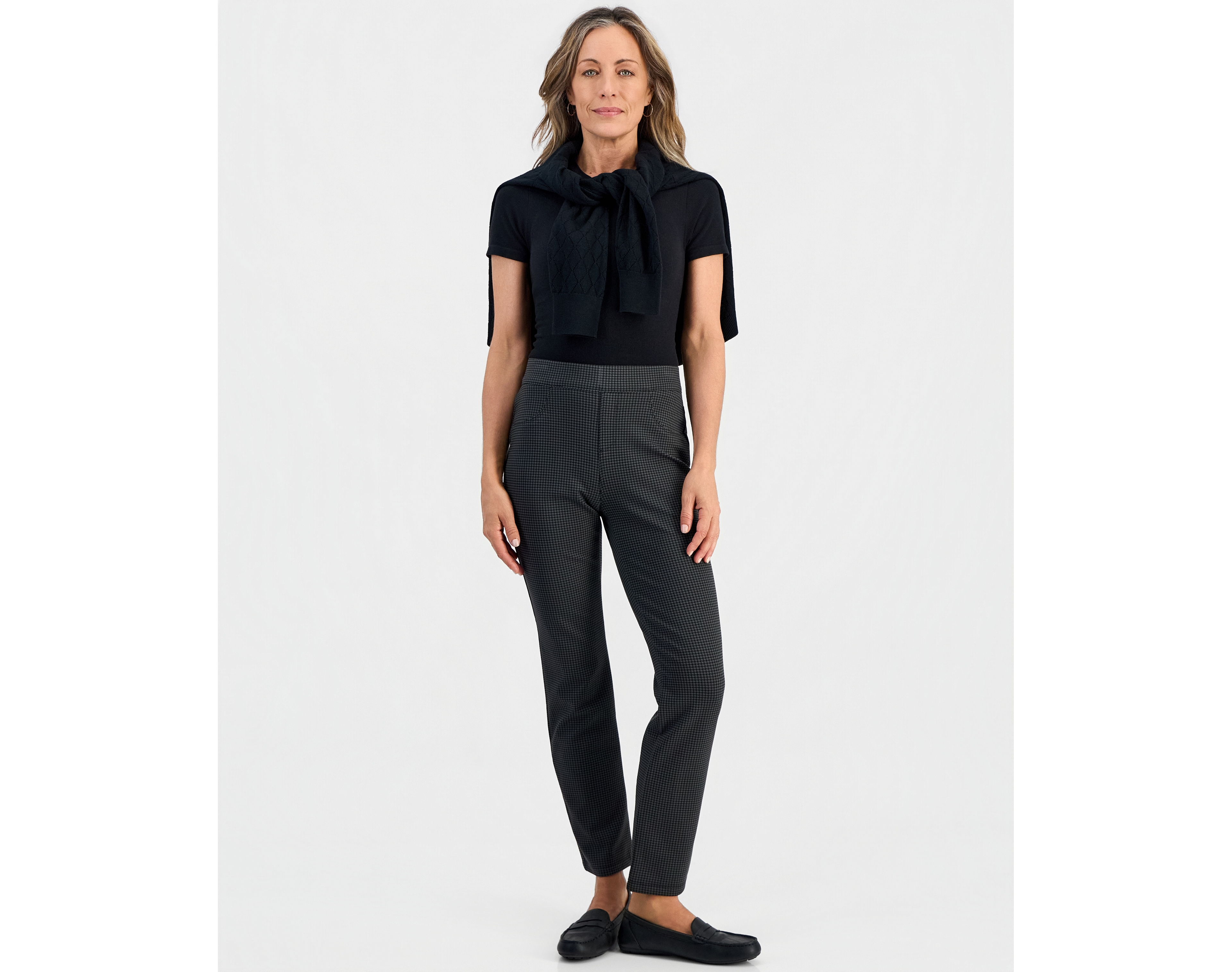 Style & Co Petite Houndstooth-Print High-Rise Pull-On Pants, Macy's Exclusive