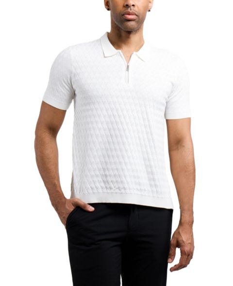 Мужские топы XRAY Quarter Zip Allover Argyle Knit Sweater Polo, цвет: Молочный белый
