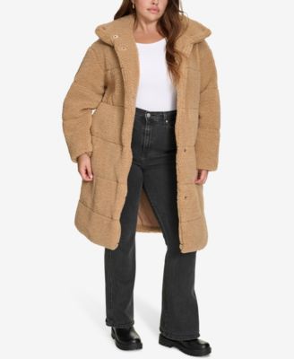 Plus Size Snap Closure Teddy Coat