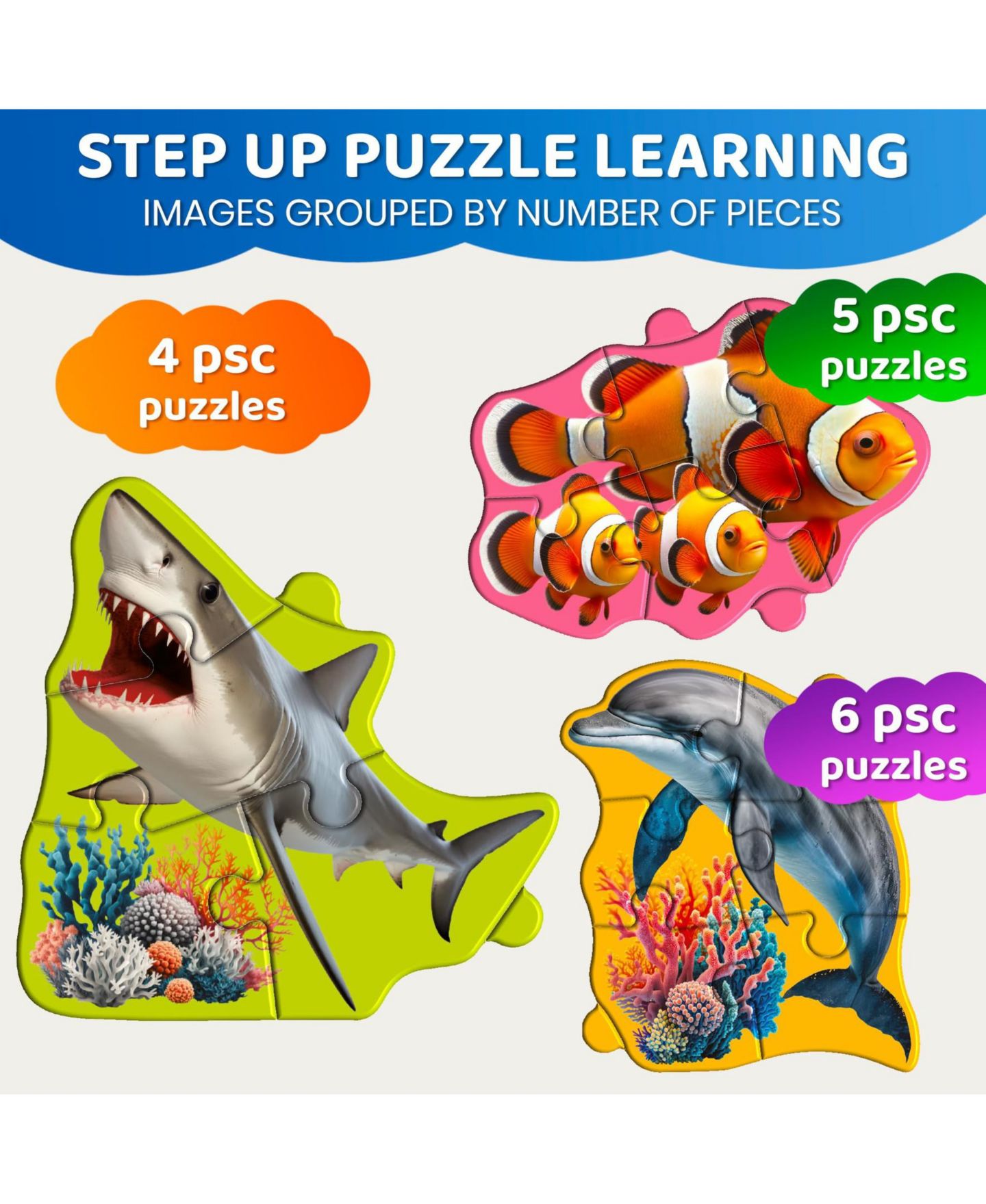 Детские игрушки Quokka Step Up Magnetic Puzzles for Toddlers 1-3, Animal Puzzle Set in One Book, Screen-Free Travel Games for Kids 3-5 and Preschoolers, цвет: Океанский — фото 3