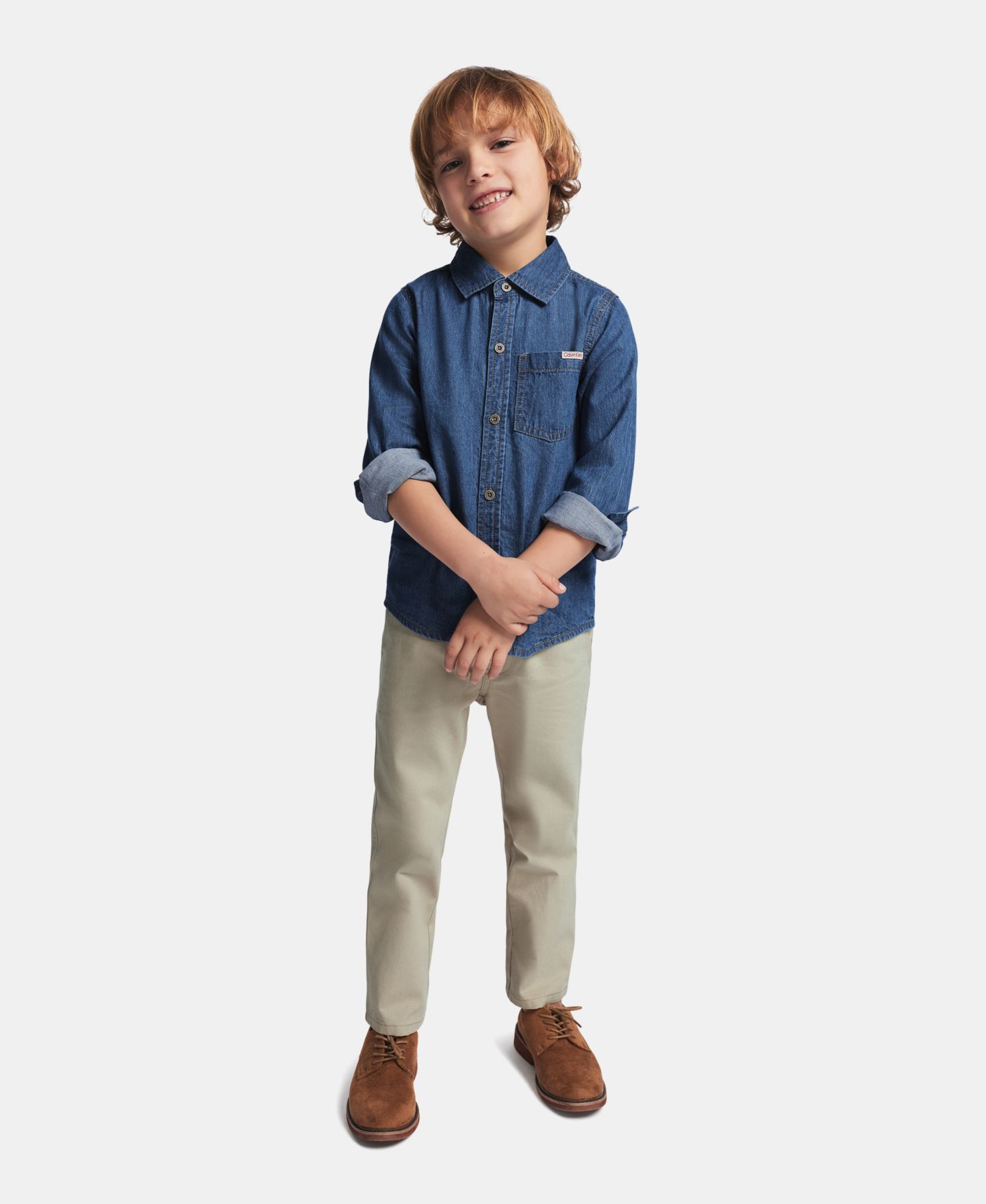 Детский комплект Calvin Klein: рубашка с длинным рукавом и брюки, 2T-7, цвет: Джинсовый — фото 2