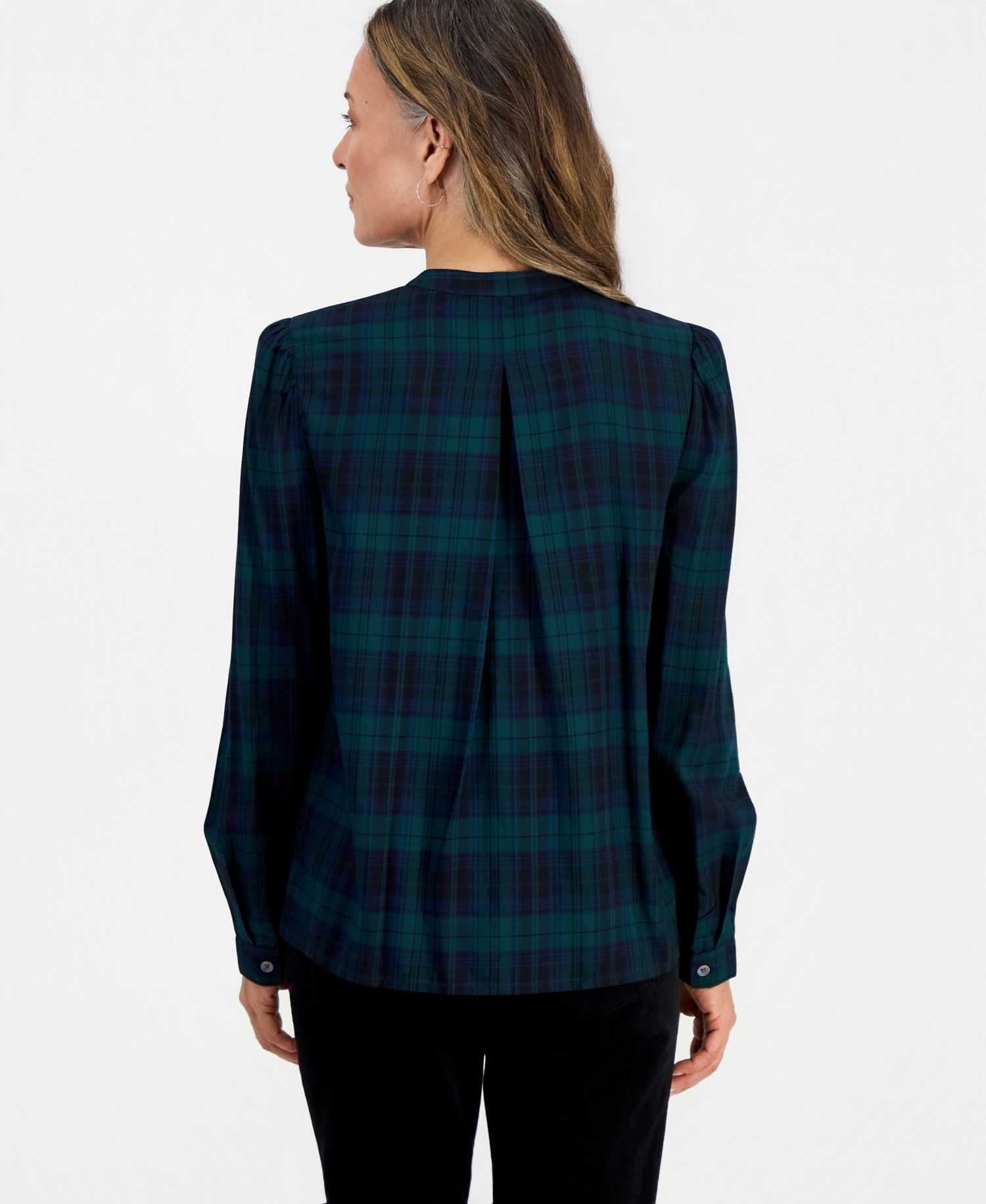 Petite Scott Plaid Button-Up Pleated Blouse