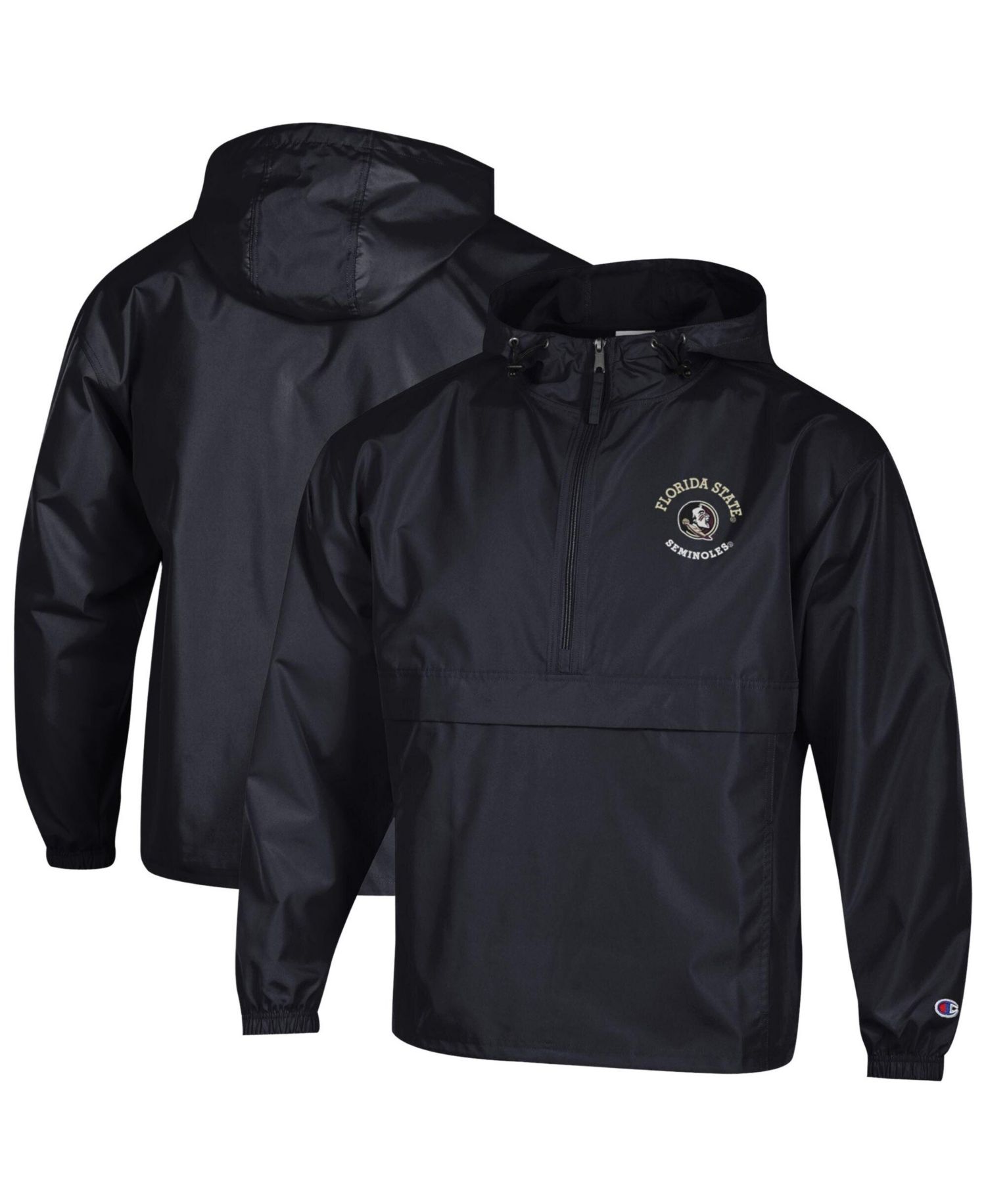 Men's Black Florida State Seminoles Packable Hooded Windbreaker Half-Zip Jacket