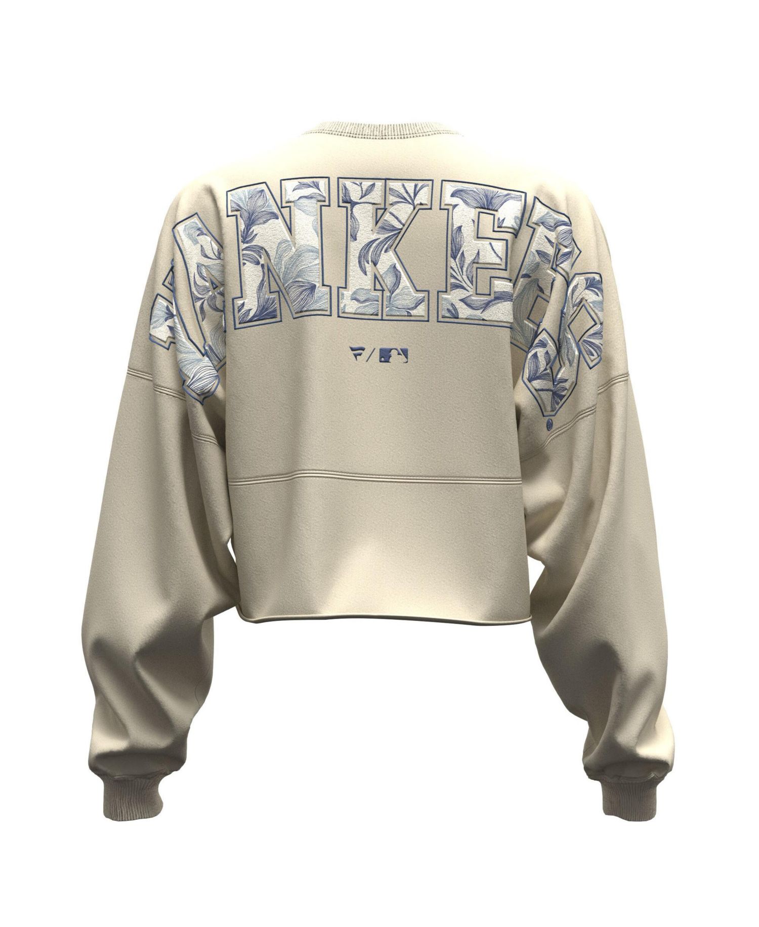 Women's Light Beige New York Yankees Spirit Floral Script Cropped Long-Sleeve T-Shirt