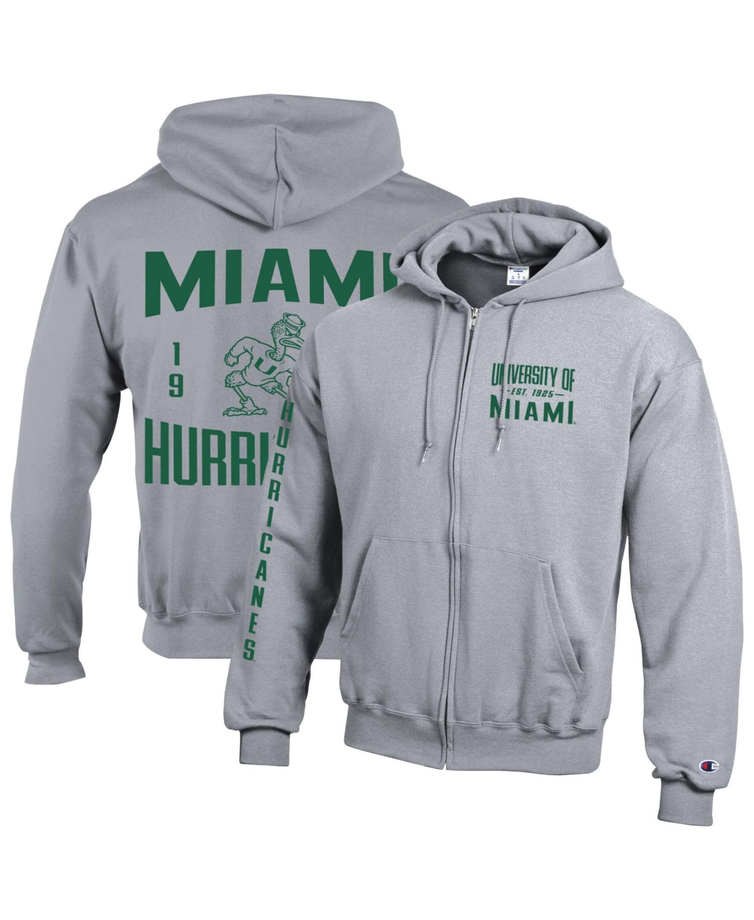 Men's Gray Miami Hurricanes Varsity Powerblend Full-Zip Fleece Hoodie