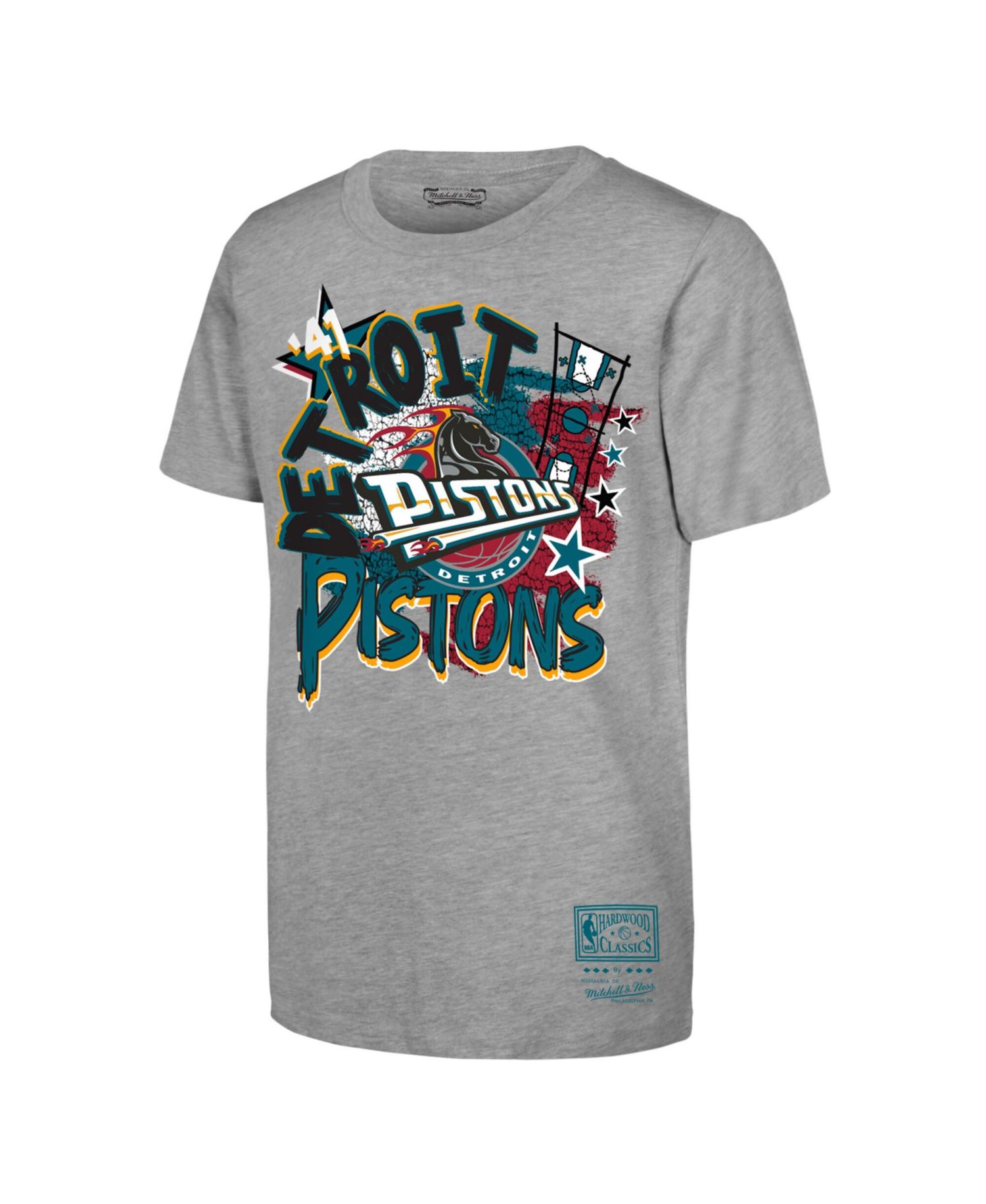 Big Boys and Girls Heather Gray Detroit Pistons Hardwood Classics Play by Play T-Shirt