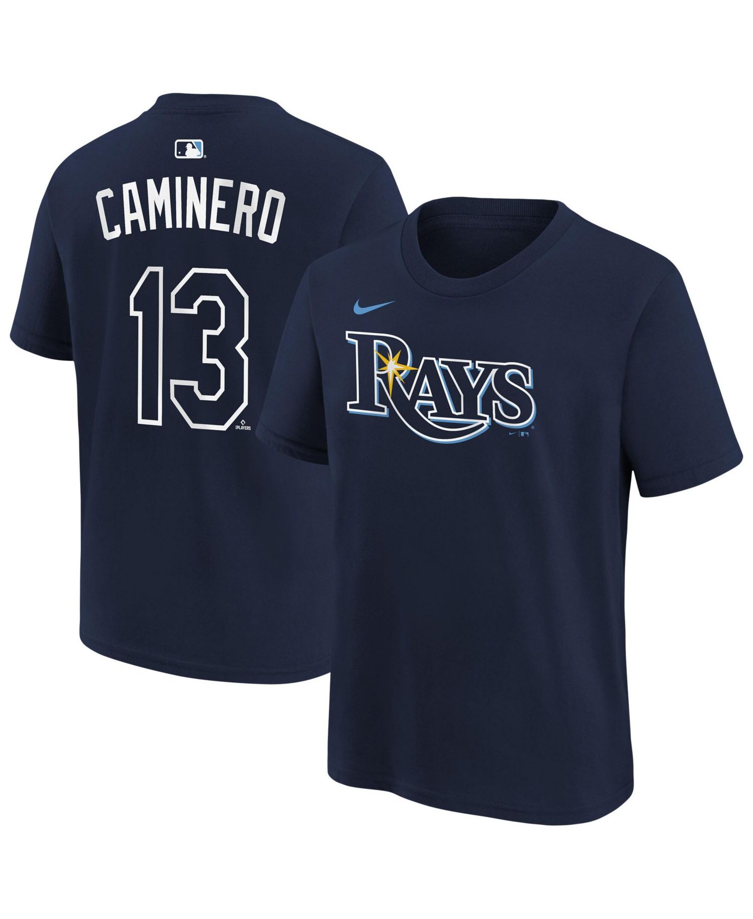 Big Boys and Girls Junior Caminero Navy Tampa Bay Rays Name & Number T-Shirt