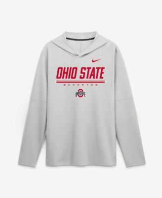 Men's Gray Ohio State Buckeyes 2026 Sideline Lightweight Long Sleeve Hooded Dri-FIT T-Shirt