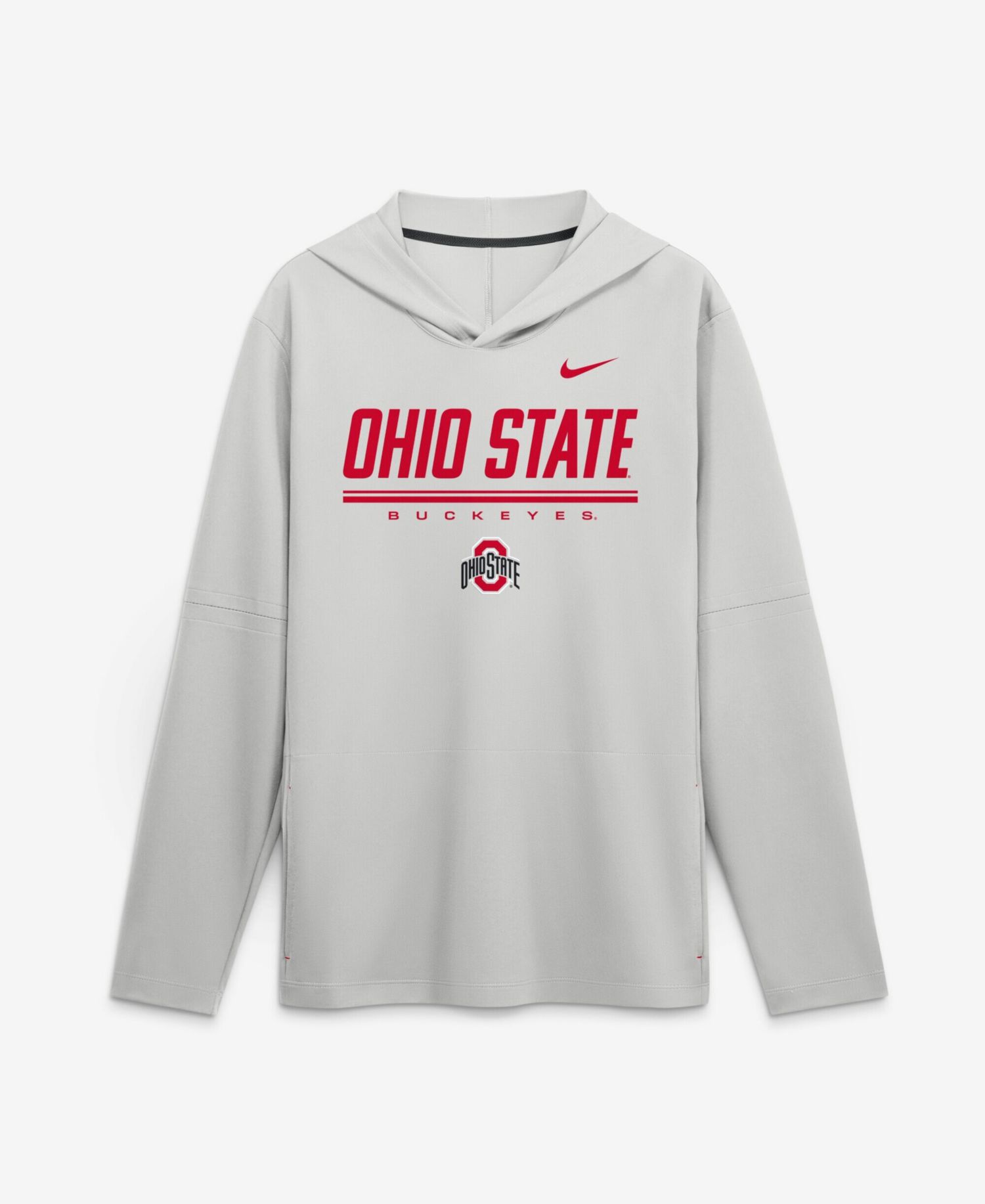 Men's Gray Ohio State Buckeyes 2026 Sideline Lightweight Long Sleeve Hooded Dri-FIT T-Shirt