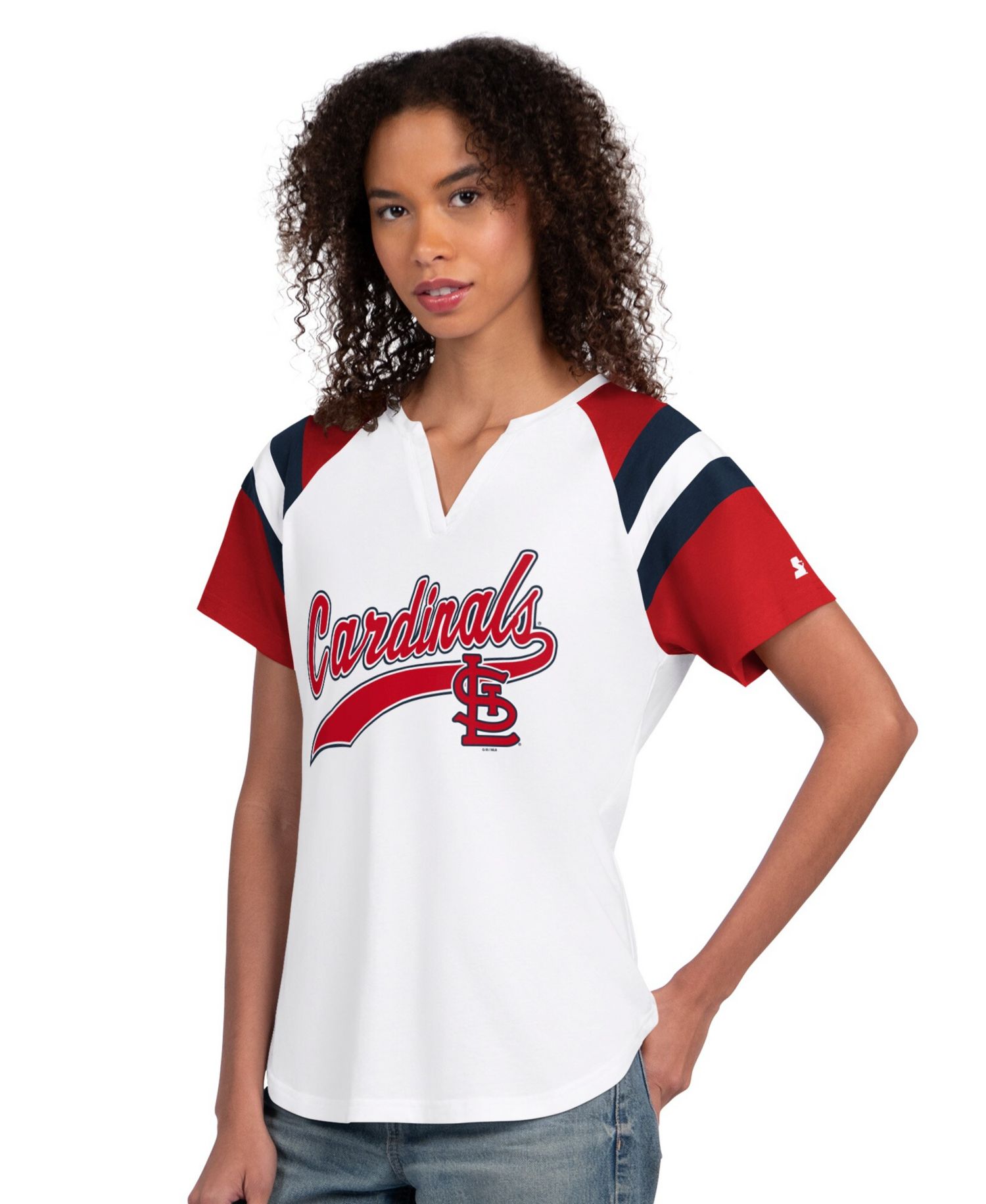Women's White St. Louis Cardinals Game On Notch Neck Raglan T-Shirt