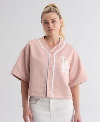 Women's Faded Rose Los Angeles Dodgers Iconic Full-Button Satin Baseball Top
