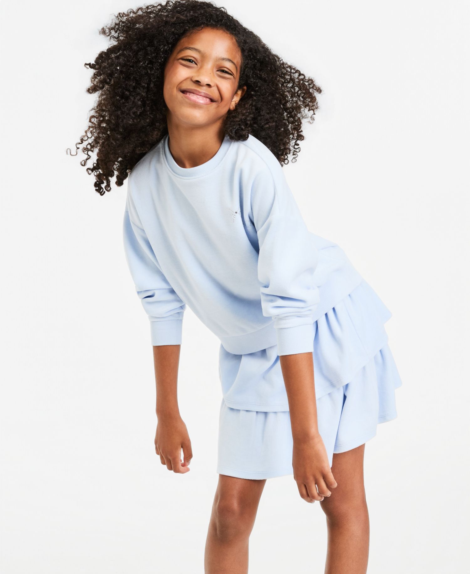Girls' XS-XL Bow Crewneck Velour Sweatshirt and Ruffle Skirt, 2-Piece Set
