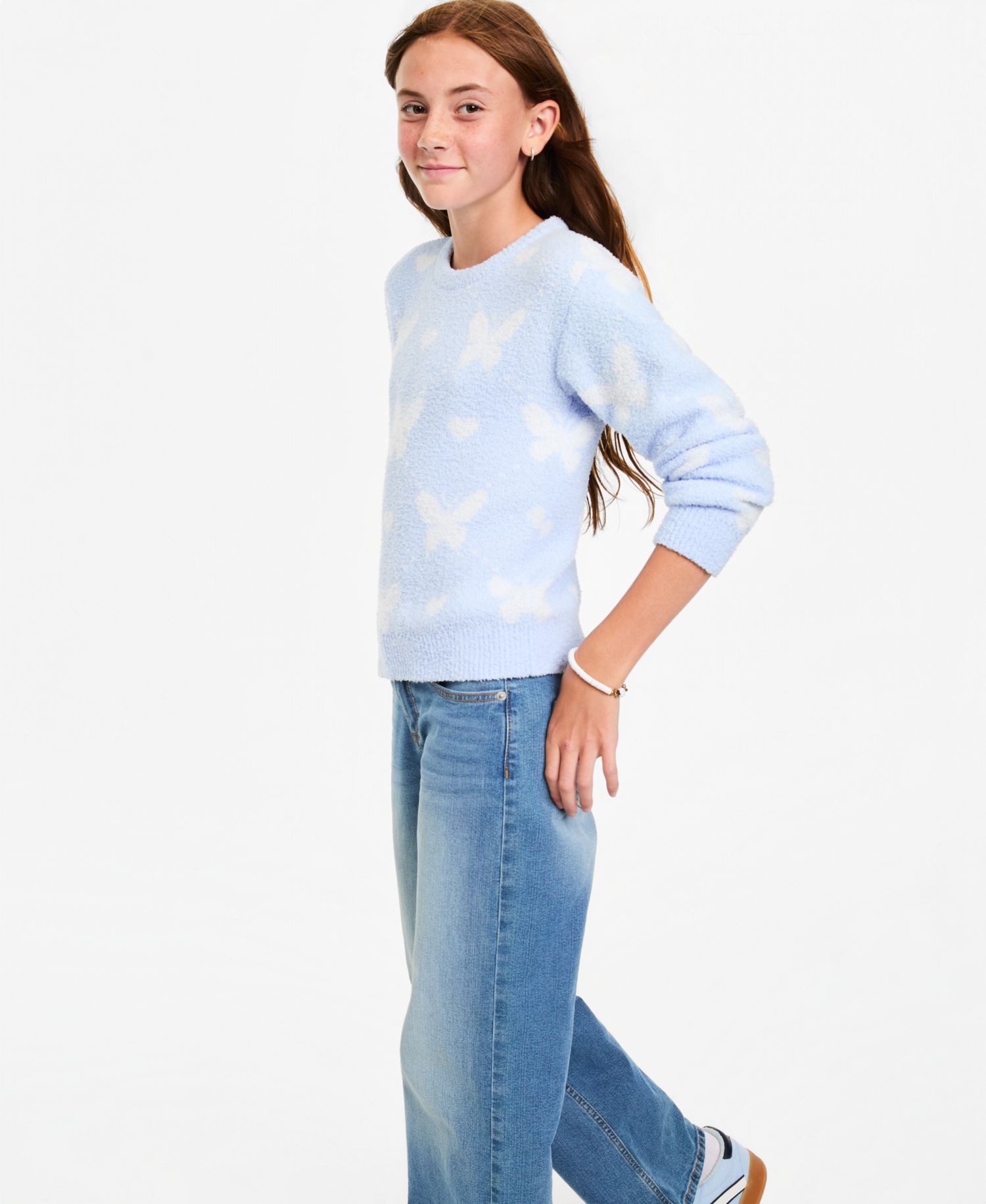 Girls' XS-XL Crewneck Butterfly Sweater