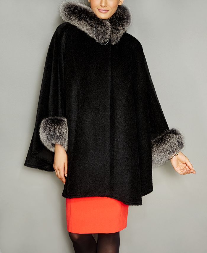 Fur trimmed hooded cape new arrivals