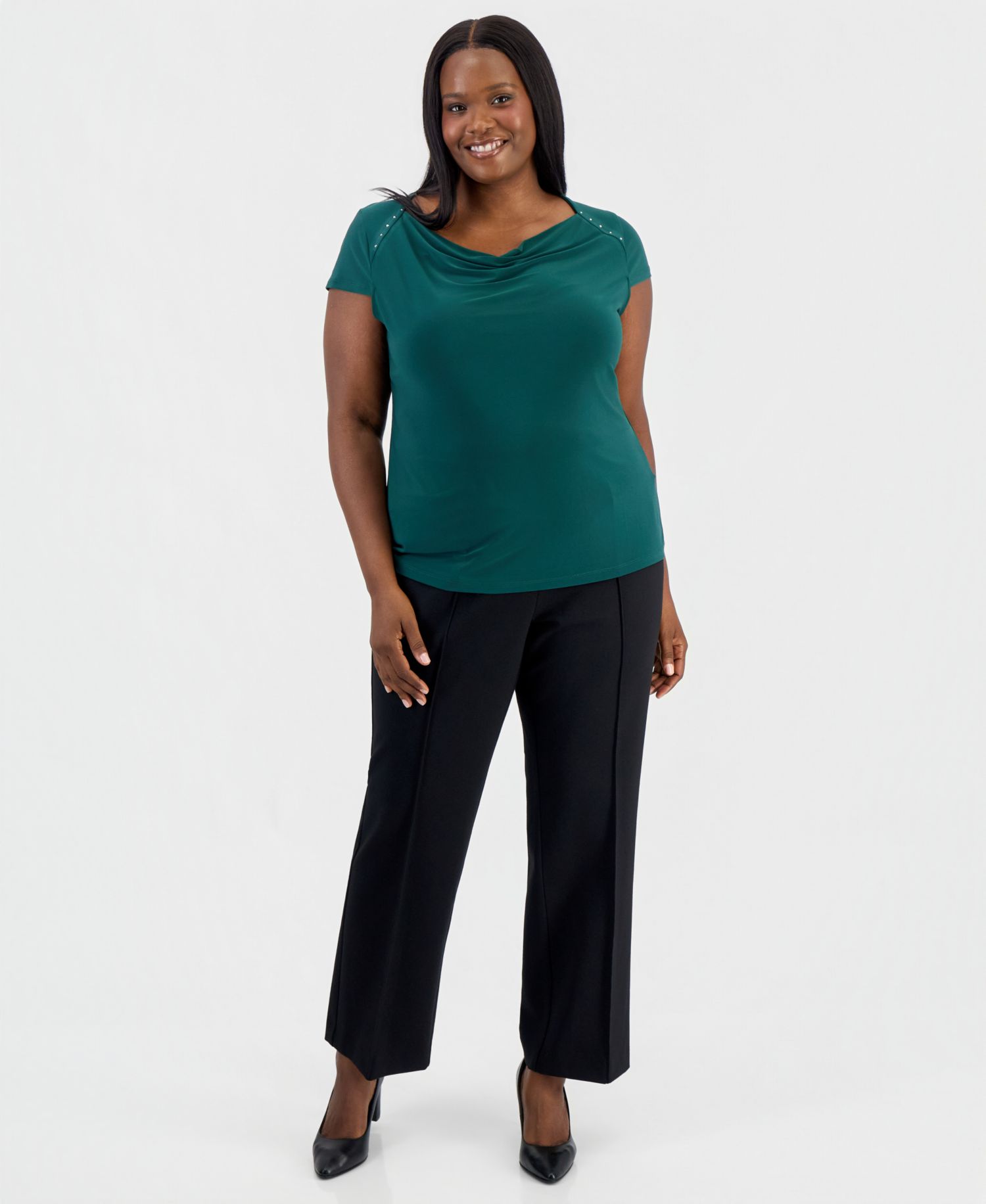 Plus Size Cap-Sleeve Cowl-Neck Blouse