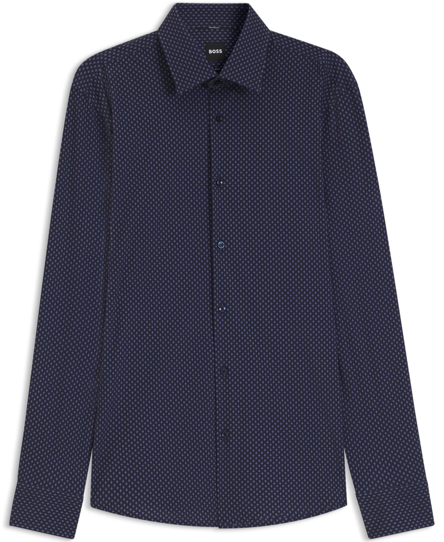 Мужская рубашка Hugo Boss BOSS by Printed Performance-Stretch Fabric Slim-Fit Dress Shirt, цвет: Тёмный синий — фото 3