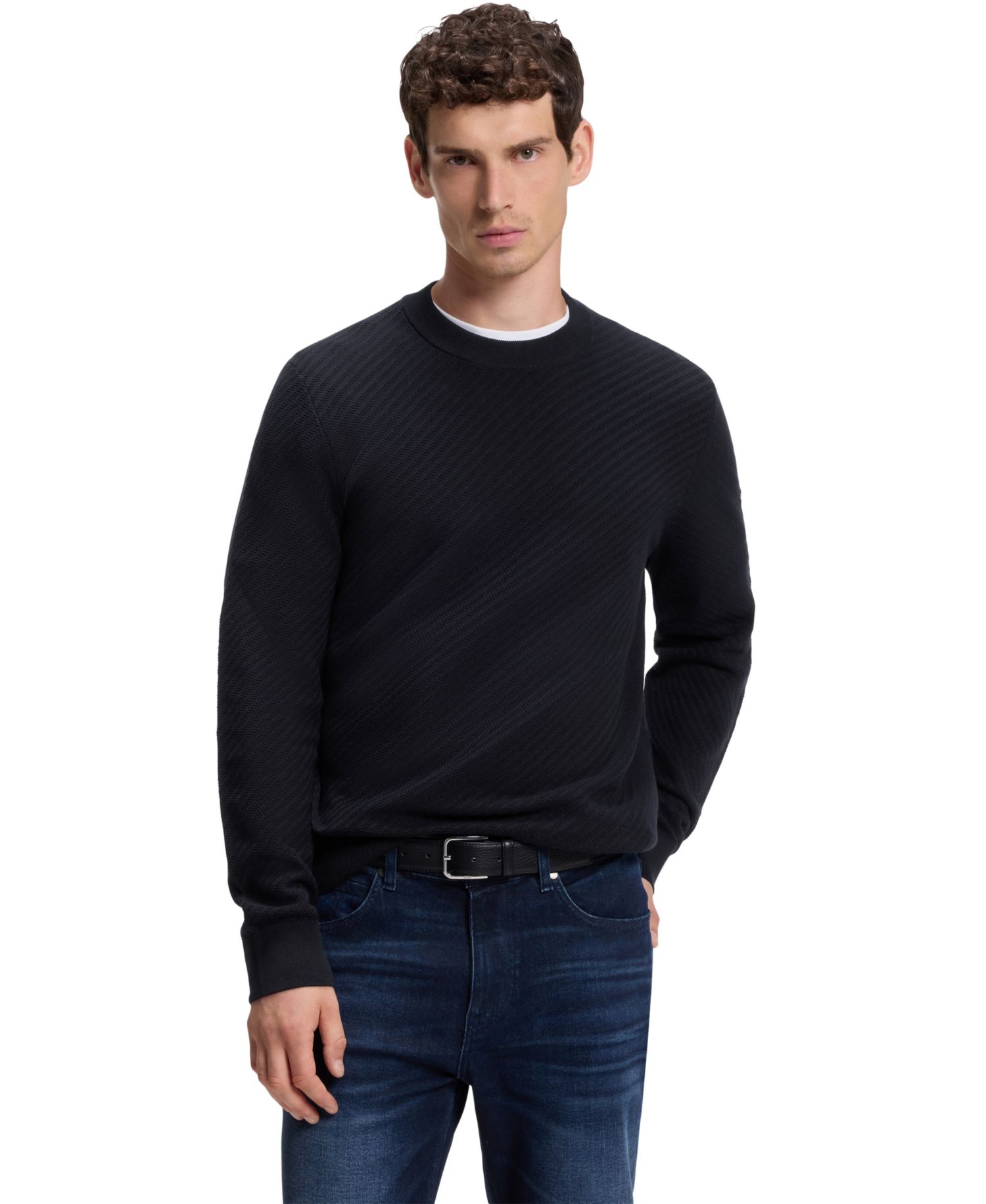 Men's Cotton Diagonal-Knit Regular-Fit Sweater