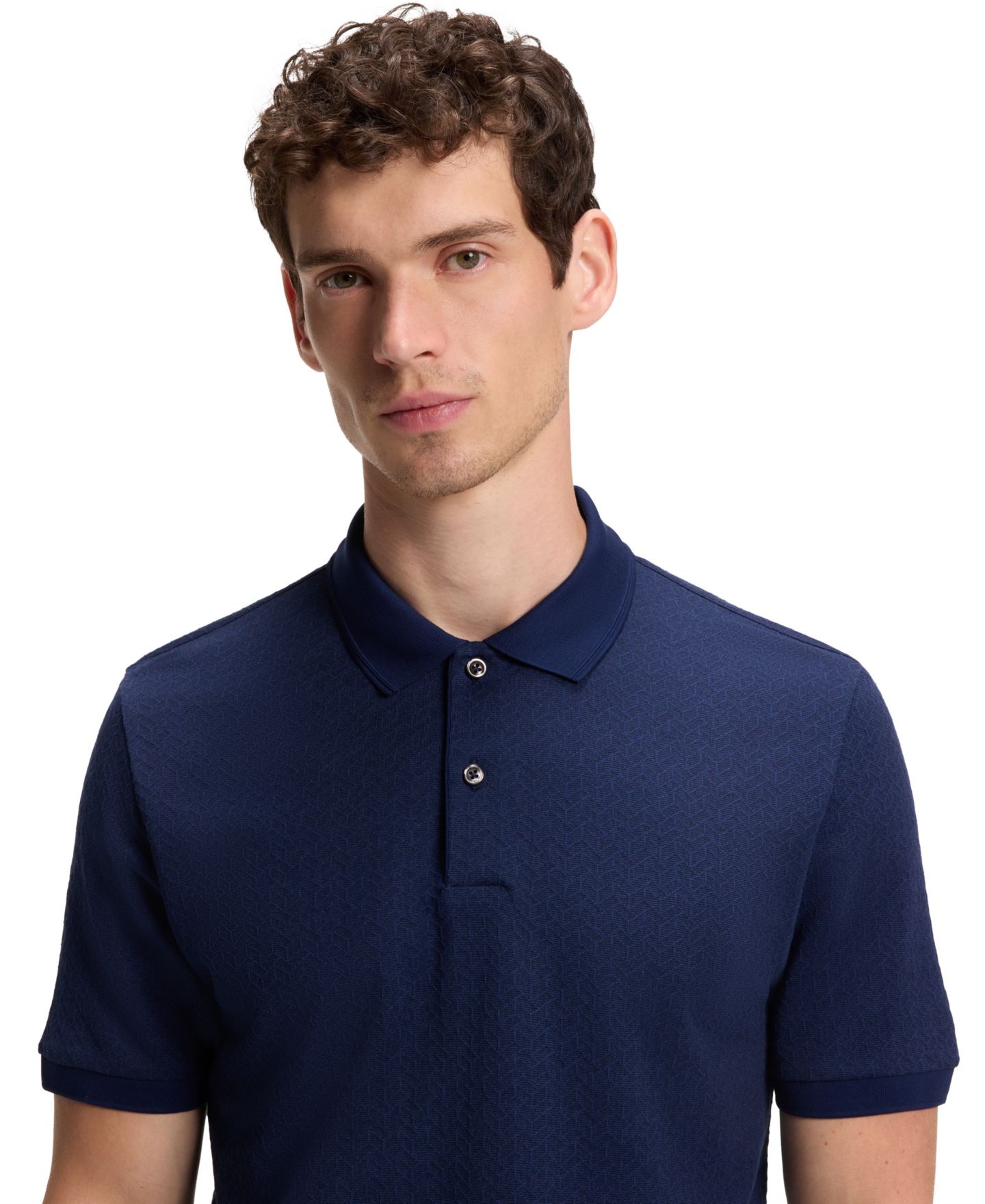 Мужское поло Hugo Boss Cotton-Silk Jacquard Regular-Fit Polo Shirt, цвет: Синий — фото 5