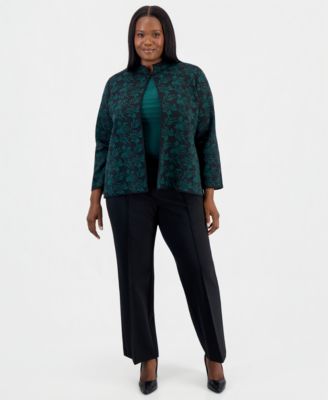 トップス hide_kaz Kasper Women's Plus Size Kissing Front Cardigan Jacquard Floral