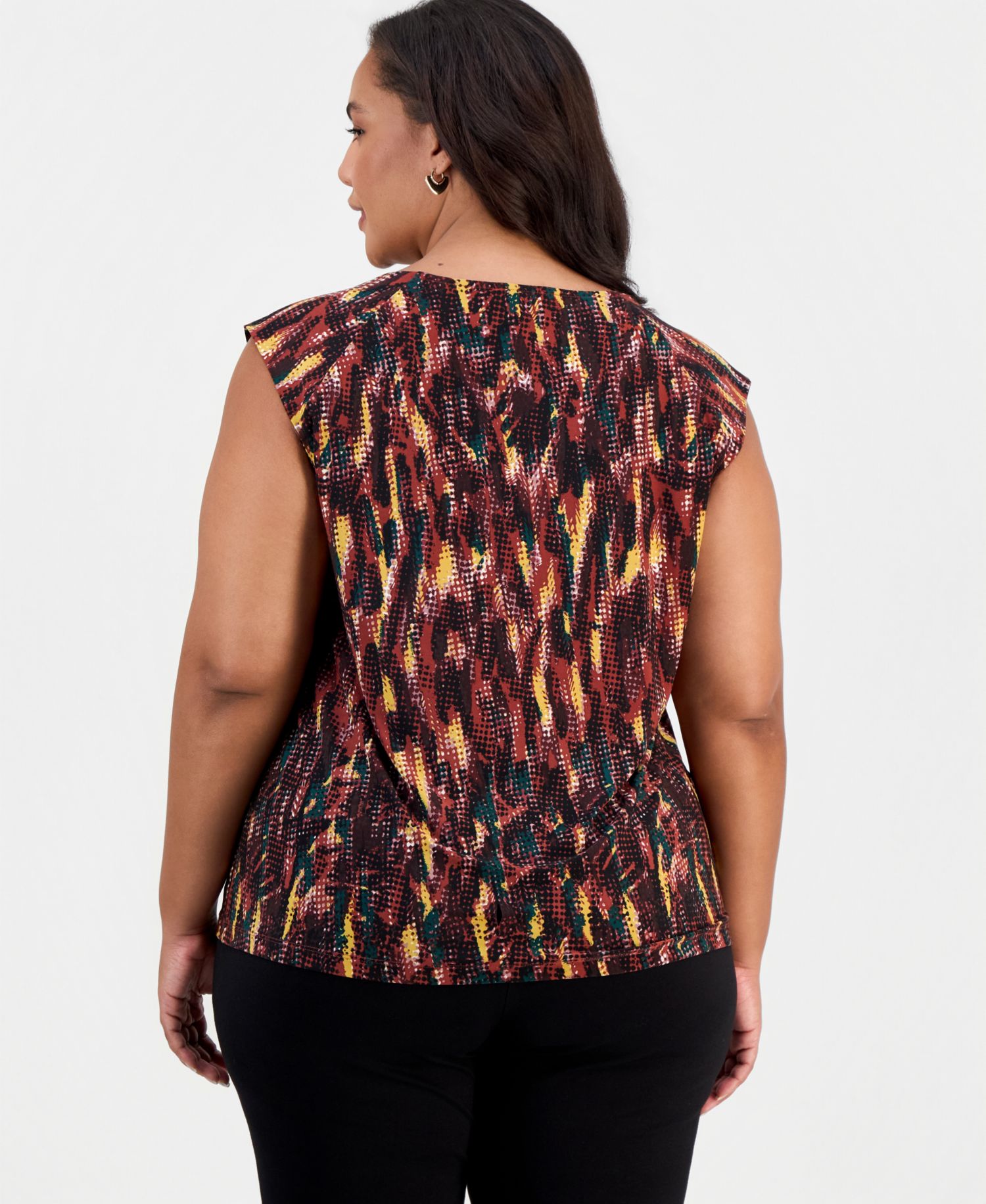 Plus Size Cowl Neck Cap Sleeve Draped Front Blouse