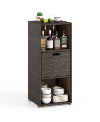 Outdoor Wicker Storage Cabinet with Drawer and 3 Shelves