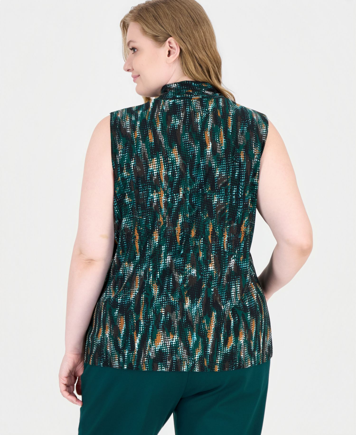 Plus Size Knot Front Printed Blouse