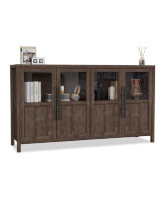 Buffet Cabinet with Glass Doors and Storage, Sideboard for Kitchen, Dining Room, Living Room