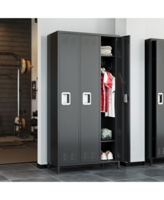 Heavy Duty 3-Door Metal Locker with Hooks and Adjustable Shelves, Lockable Steel Storage for Office, School, Gym, Warehouse