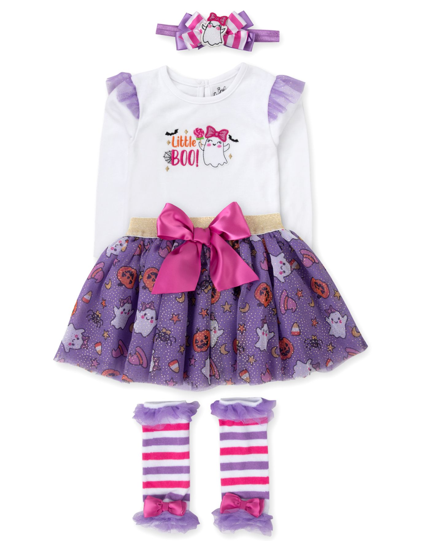 Комплекты Baby Essentials Little Boo Bodysuit, Skirts, Leg Warmers and Headband, 4-Piece Set для девочек-малышей, цвет: Белый — фото 2