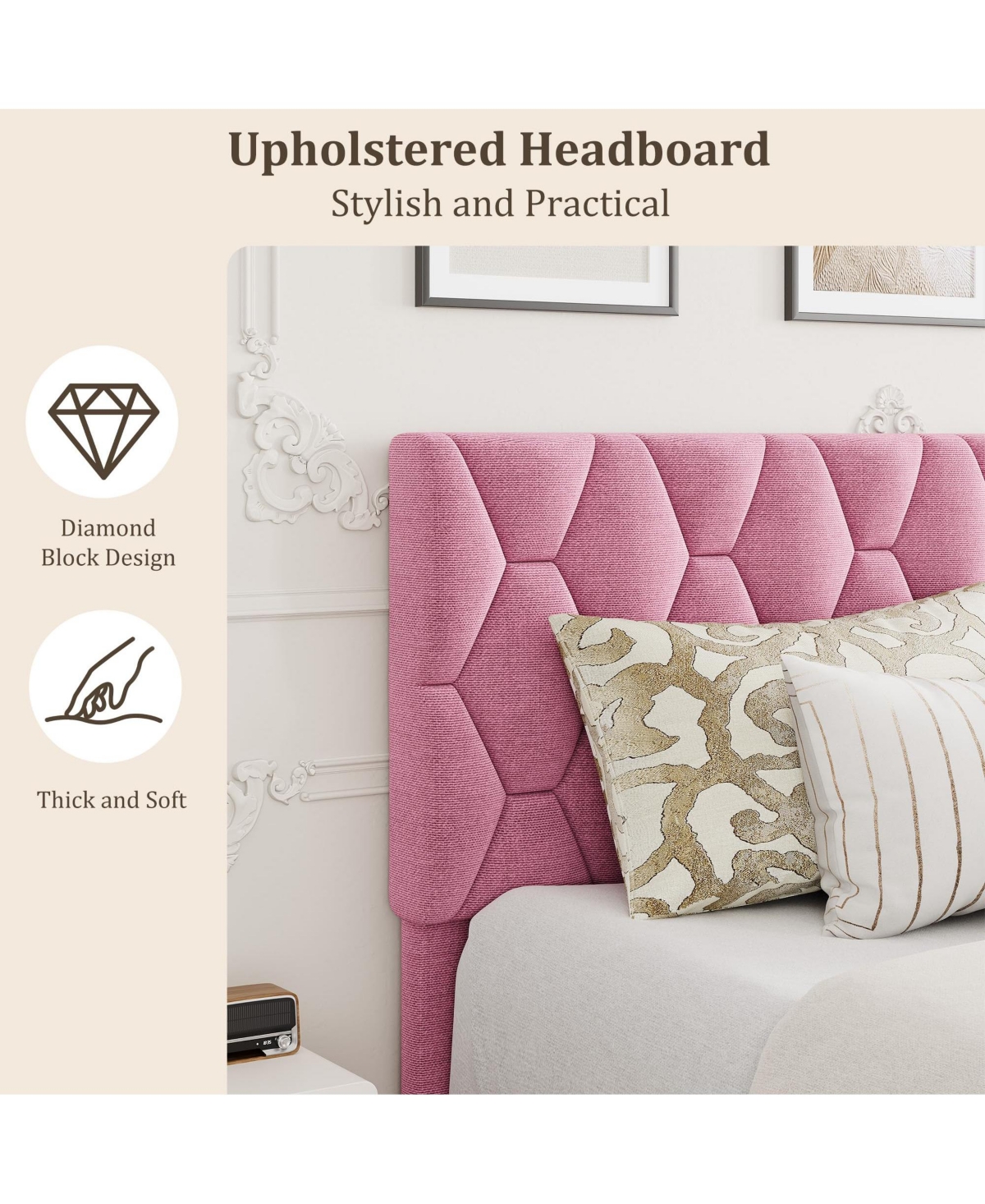 homfan Full Size Platform Bed Frame with Upholstered Adjustable Headboard, Wooden Slats Support, No Box Spring Needed, Easy Assembly