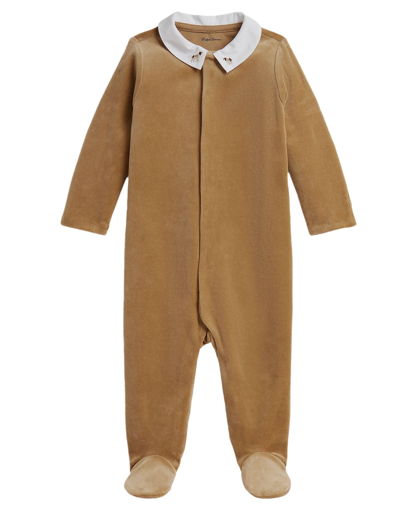 Комбинезон Polo Ralph Lauren Embroidered Velour Footed Coverall для мальчиков-малышей, цвет: Верблюжий — фото 1