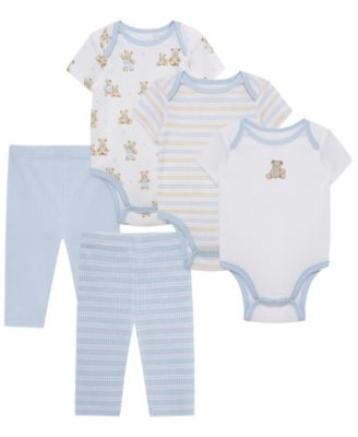 Baby Boys' Cotton Short-Sleeve Bodysuit and Pants, 5-Piece Set