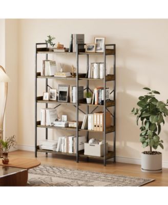 5-Tier Wide Bookshelf Rustic Wooden Shelving Unit for Bedroom, Living Room, Home or Office, Display Shelf with Character