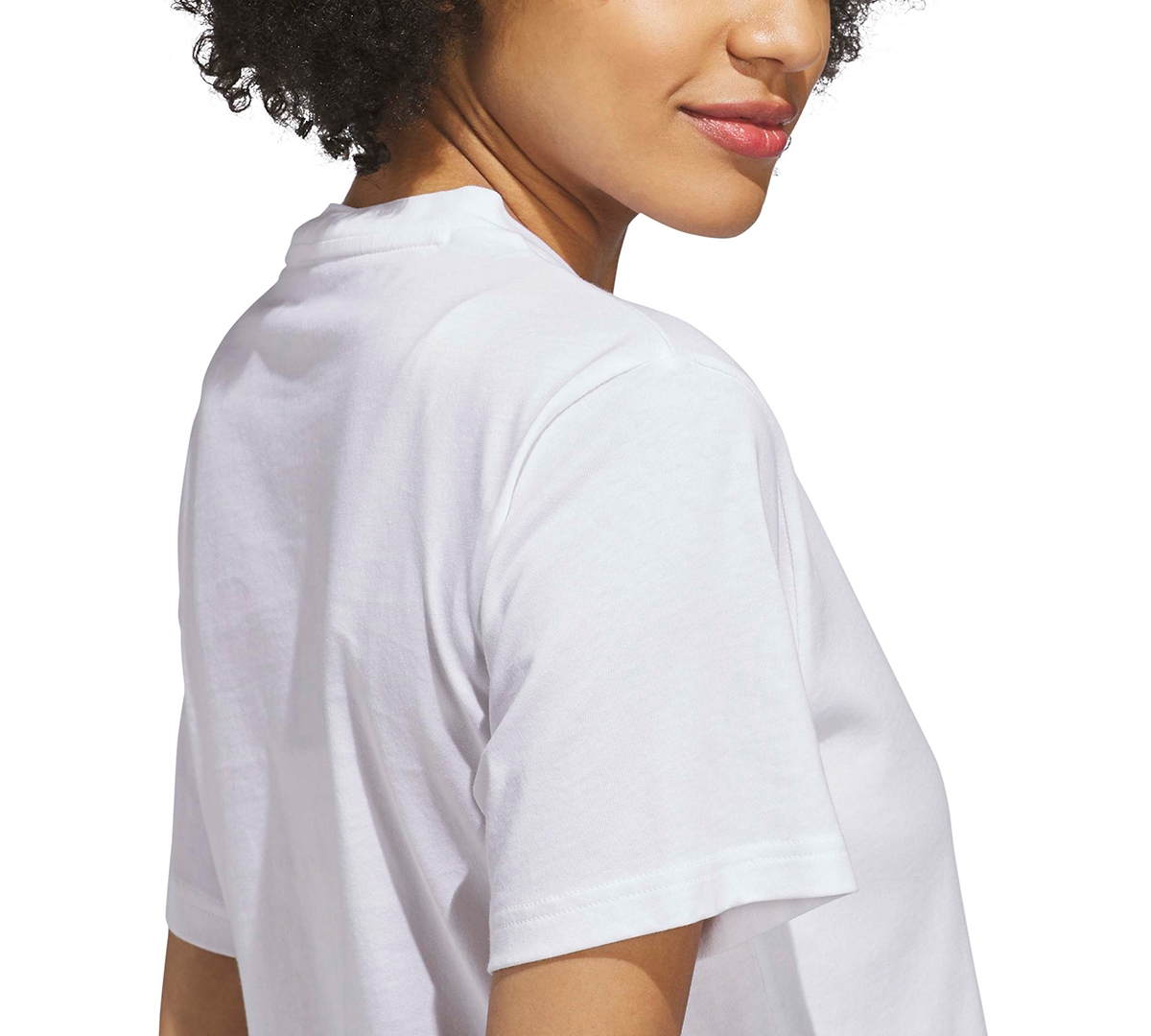 adidas Women's Gingham Big Logo Graphic Crewneck Cotton T-Shirt